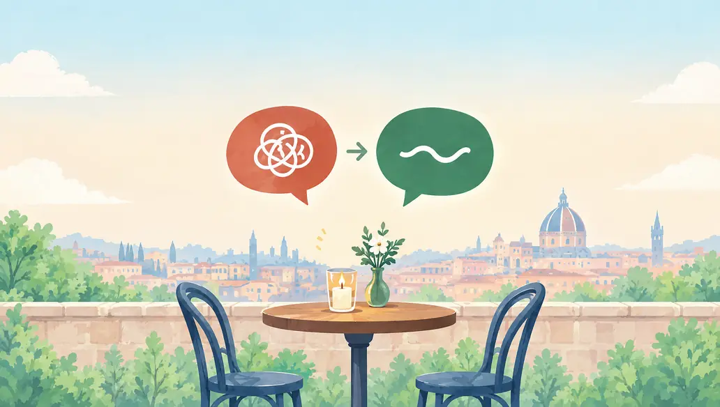 A rooftop table for two with a candle, the city behind it